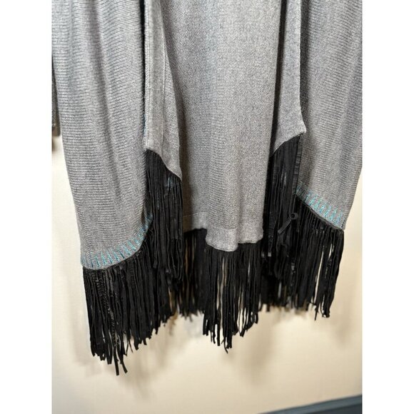 SOFT SURROUNDINGS Cashmere Blend Shawl Cardigan Duster Grey Leather Fringe Large - Picture 2 of 8